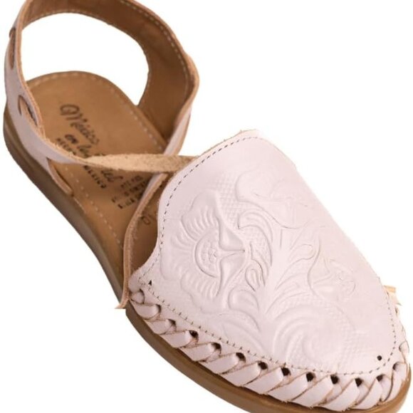 Women's Leather Huarache Sandals Handmade Floral Cut-Out Casual Flats - Picture 1 of 9
